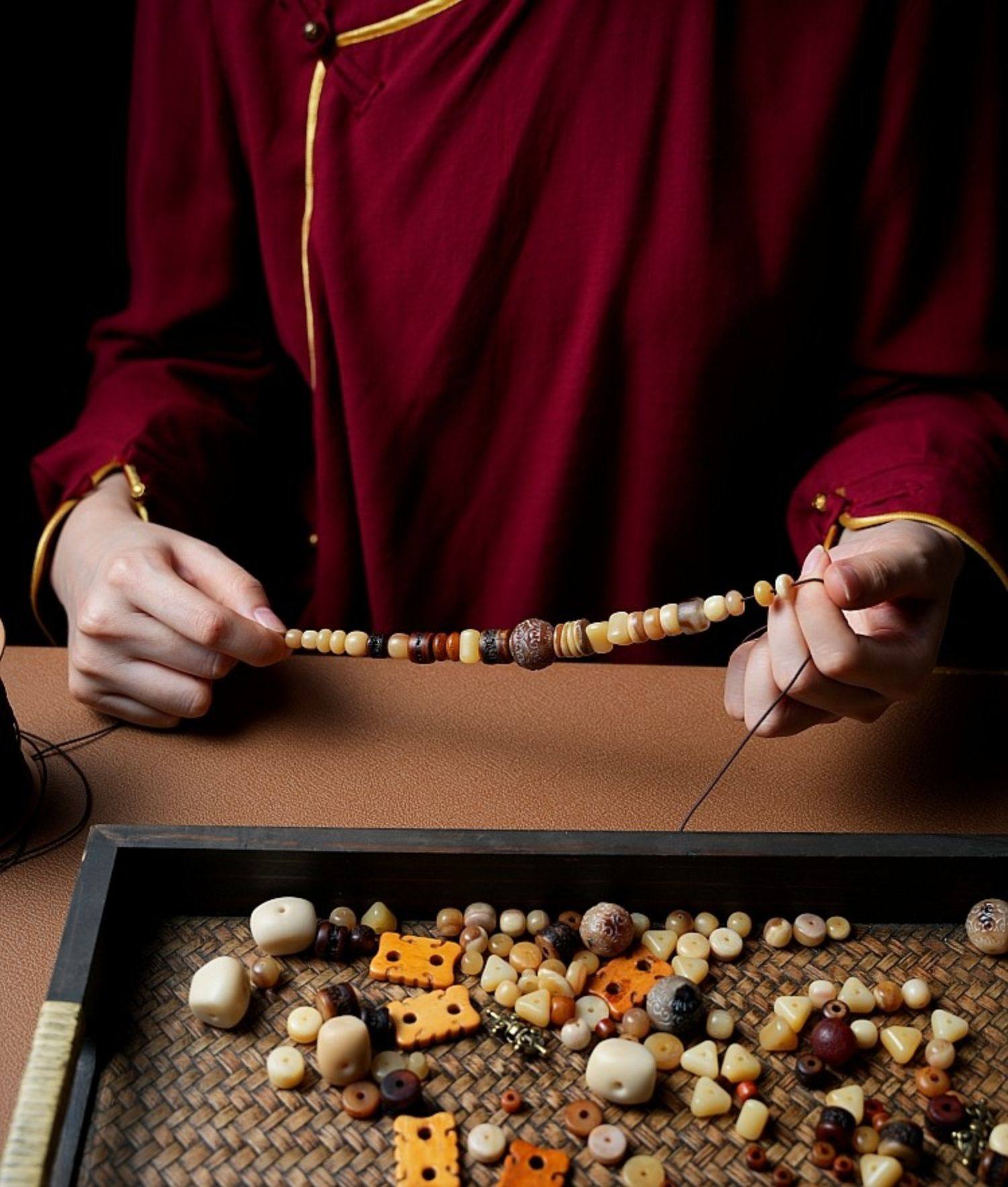 Original Design Tibetan Natural Yak Bone & Camel Bone Multi-Treasure Buddha Bead Bracelet 108 Beads Unisex Necklace Handheld Bracelet