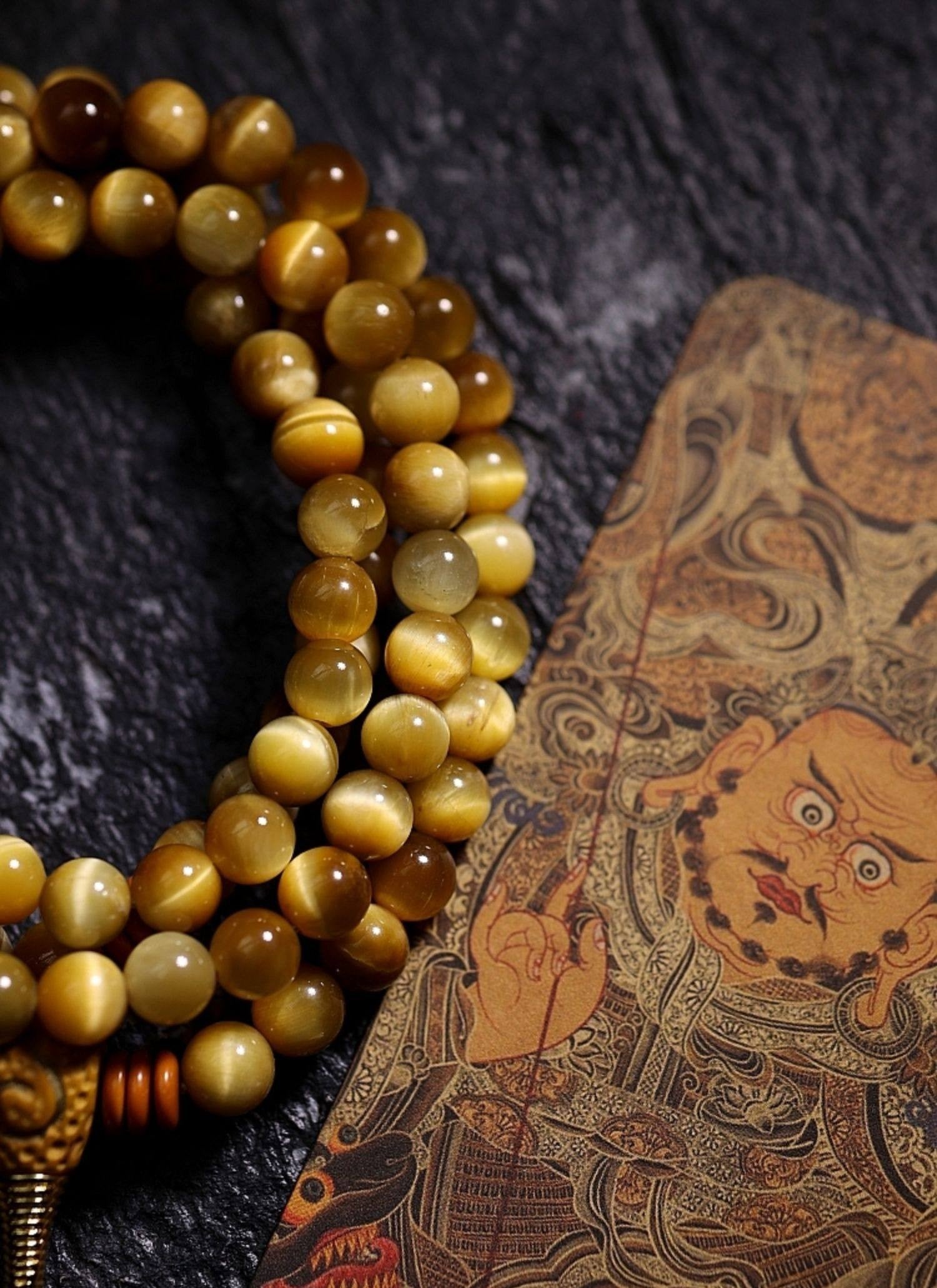 Original Design Natural Tibetan Golden Tiger's Eye 108 Bead Buddha Bead Bracelet
