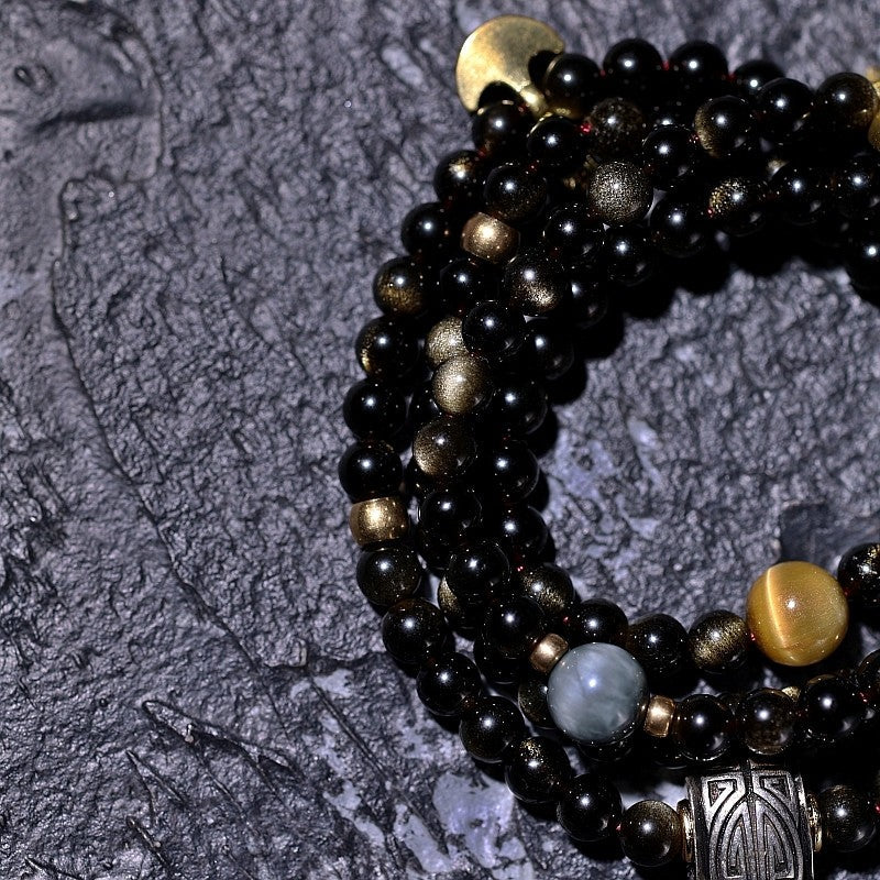 Himalsoul Sunlight Gold Sheen Obsidian Bagua Mala