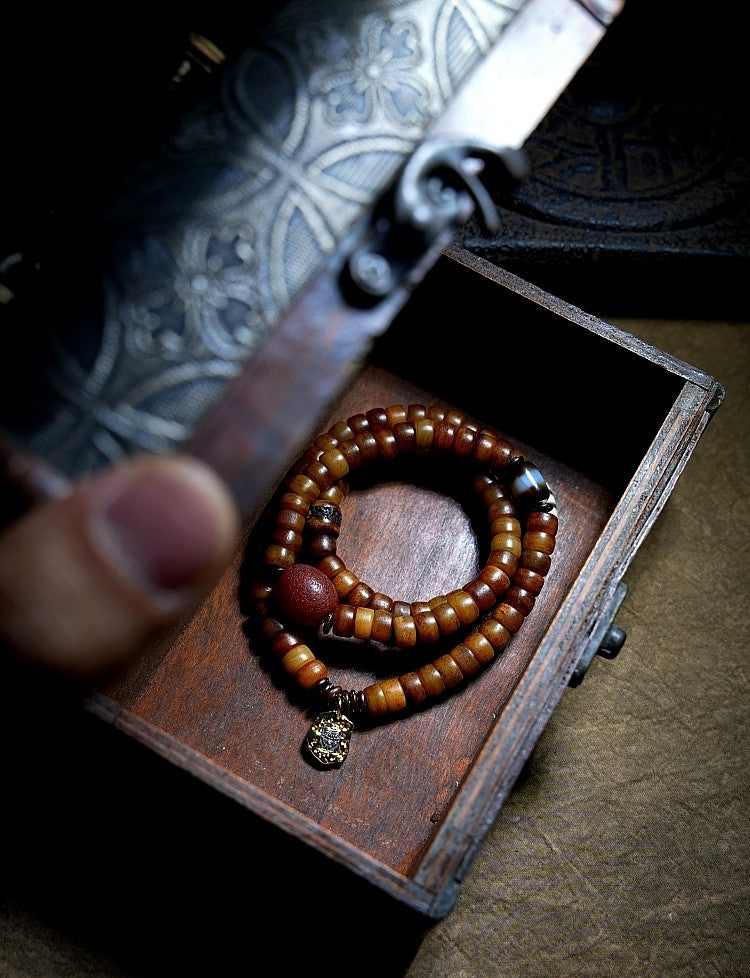 Tibetan Natural Vintage Yak Bone Double-Loop Buddha Bead Bracelet | Tibetan Unisex Couple Style Bracelet