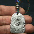 Tibetan Six-Armed Mahakala Hand-Carved Cold Iron Talisman Pendant