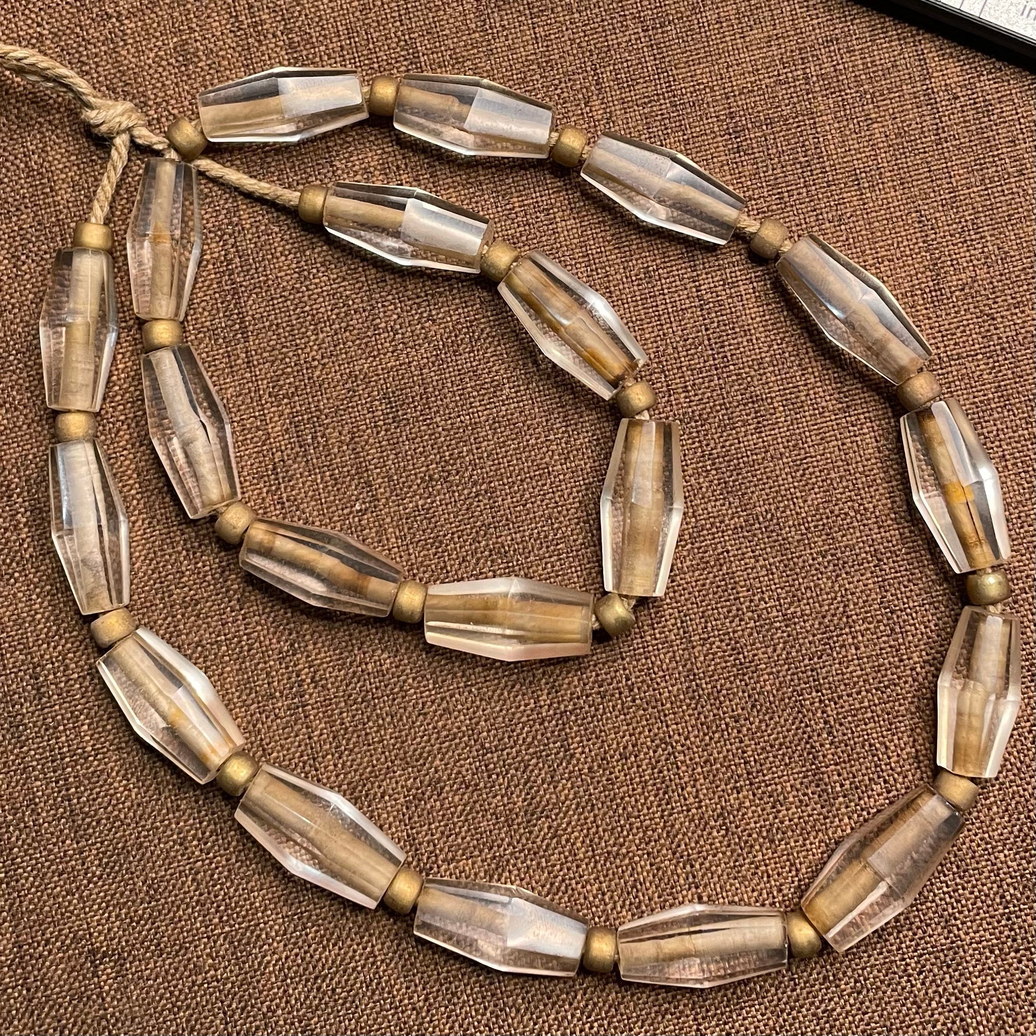 Antique Collection Grade Bead String | Clear Crystal Multi-Faceted Octagonal Ancient Bead Necklace