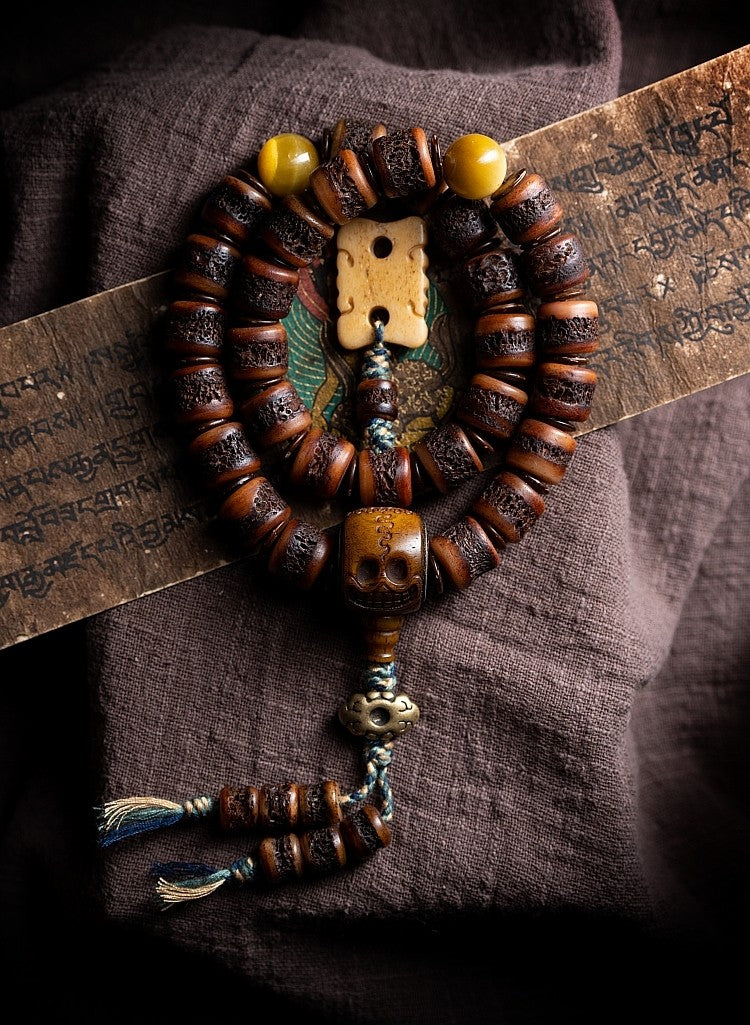 Heritage Spirit Bone・Tibetan Vintage Yak Bone Double-Loop Kapala Bracelet | Niche Spirit Bone Buddha Beads Bracelet