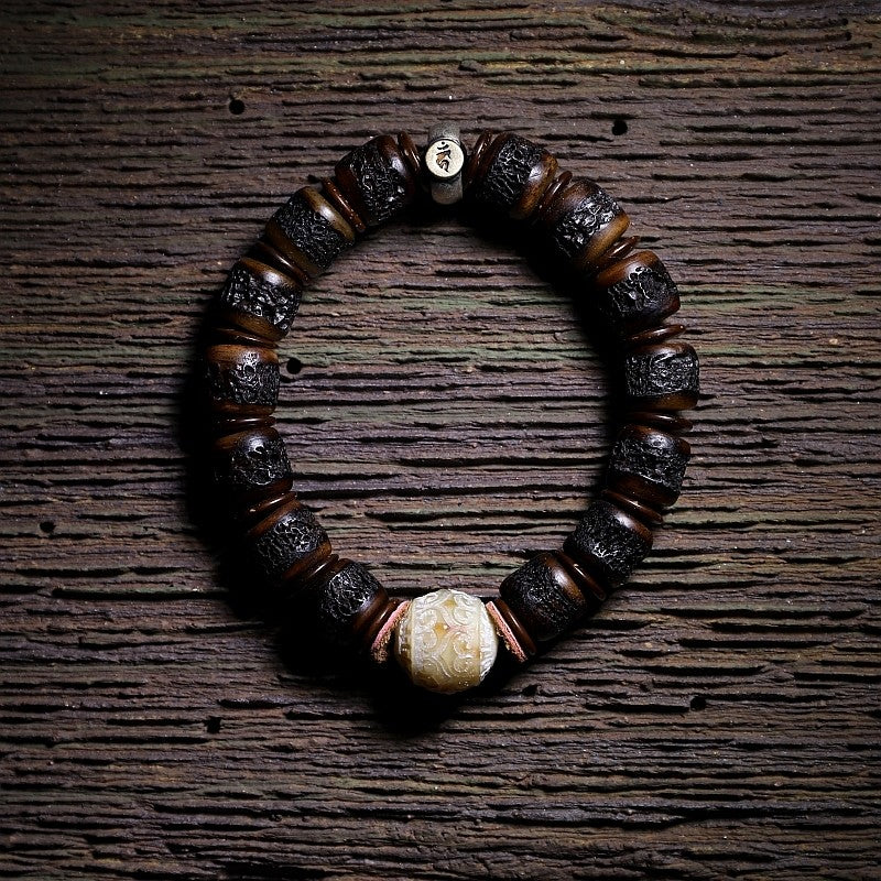 Heritage Spirit Bone・Tibetan Vintage Yak Bone Kapala Bracelet | Unisex Tibetan Style Cultural Play Buddha Beads Bracelet
