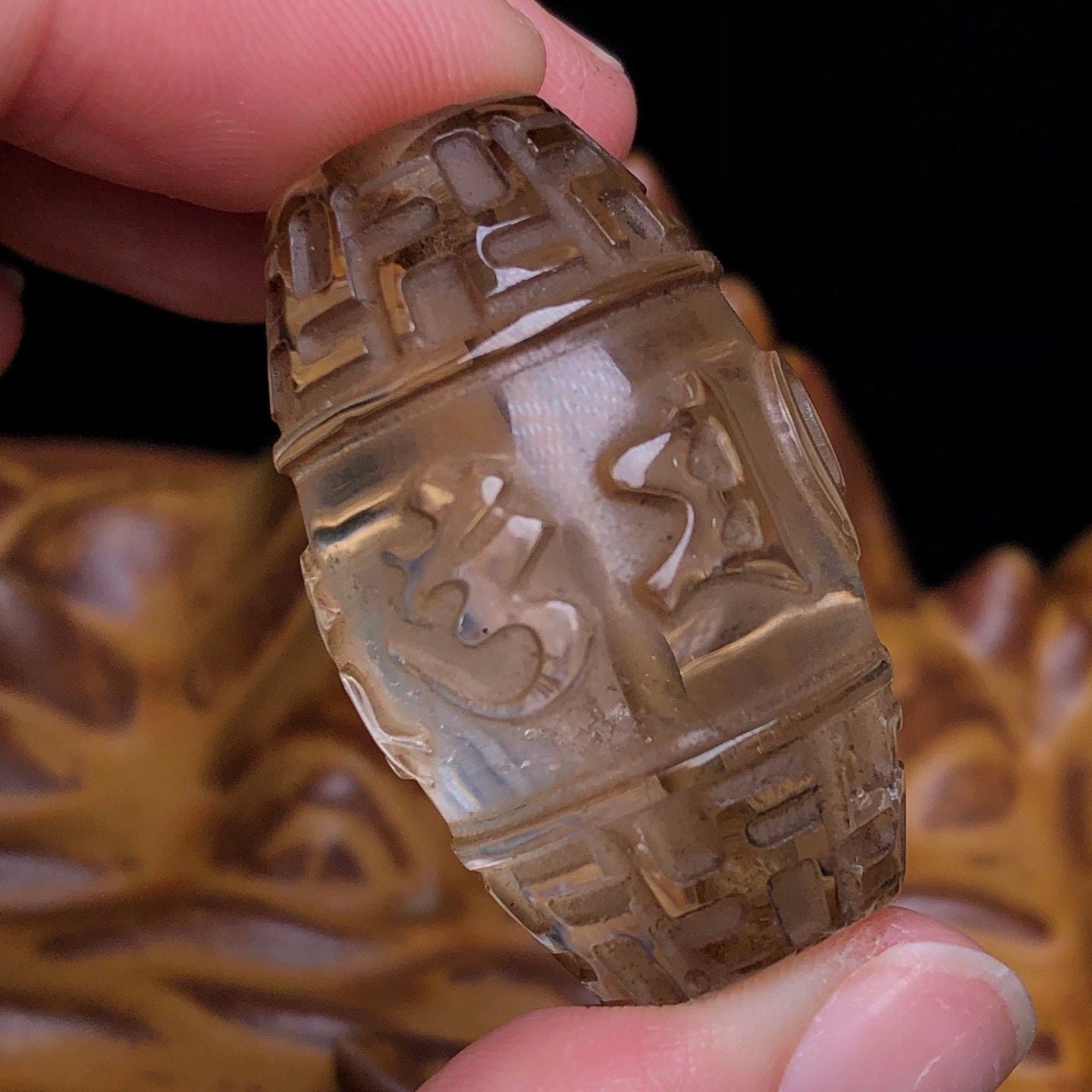 Tibetan Buddhist Collection Grade Dzi Bead | Vintage Natural Crystal Six-Syllable Mantra Dzi Bead