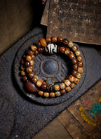 Original Design Star Moon Bodhi Buddha Bead Bracelet | Old Seed Dzi Bead Multi-Loop Unisex Cultural Play Bracelet