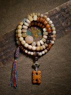 Original Design Tibetan Natural Yak Bone & Camel Bone Multi-Treasure Buddha Bead Bracelet 108 Beads Unisex Necklace Handheld Bracelet