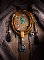Tibetan Kapala Rosary with Mahakala Pendant | Vintage Yak Bone 108 Bead Buddha Bead Bracelet | Tibetan Buddhist Playable Handheld Bracelet
