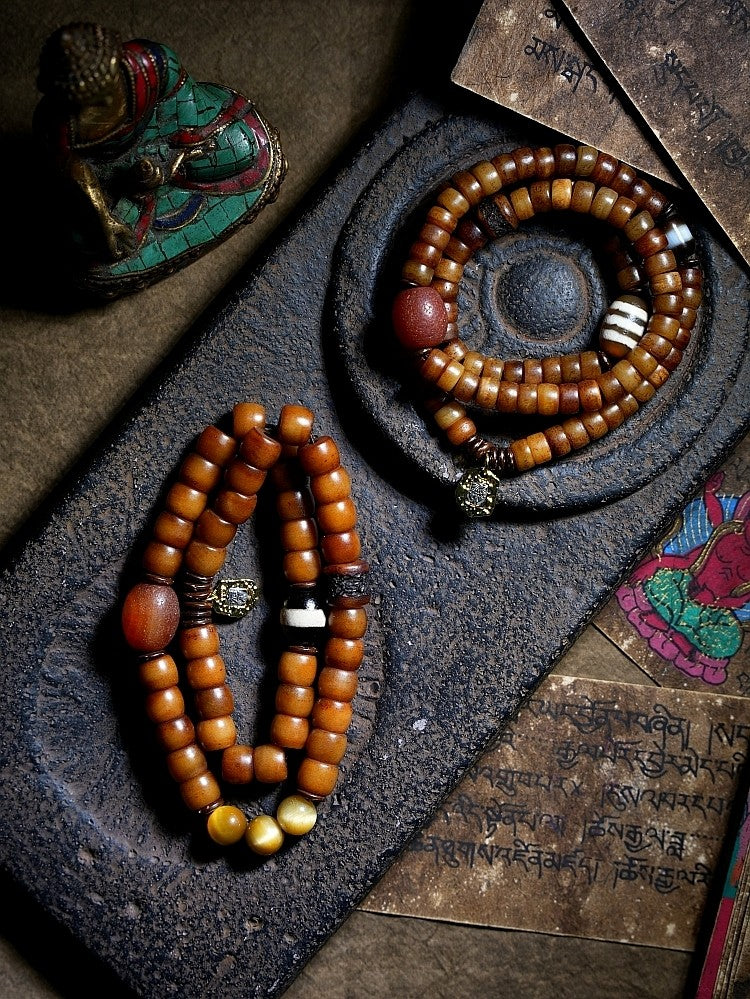 Tibetan Natural Vintage Yak Bone Double-Loop Buddha Bead Bracelet | Tibetan Unisex Couple Style Bracelet
