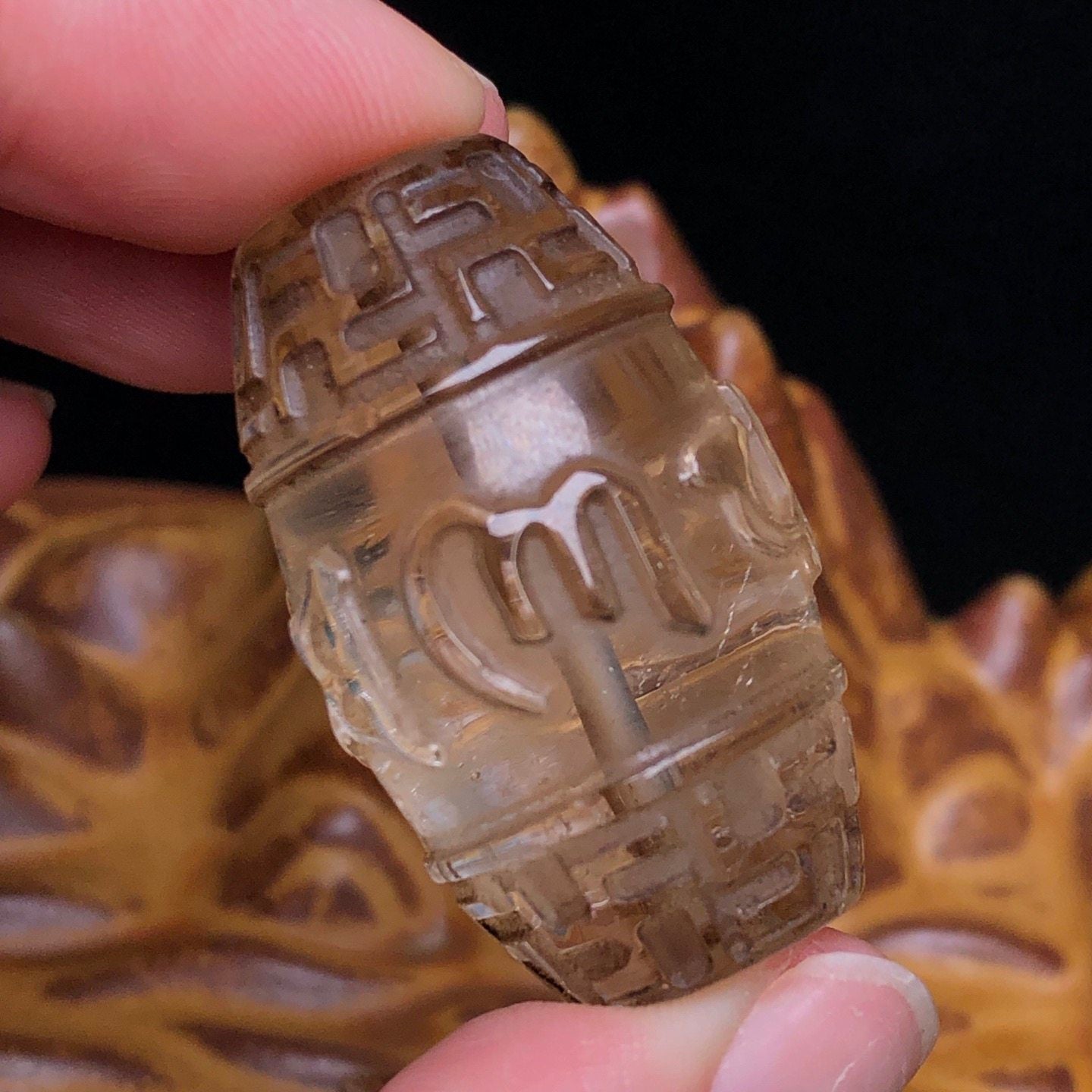 Tibetan Buddhist Collection Grade Dzi Bead | Vintage Natural Crystal Six-Syllable Mantra Dzi Bead
