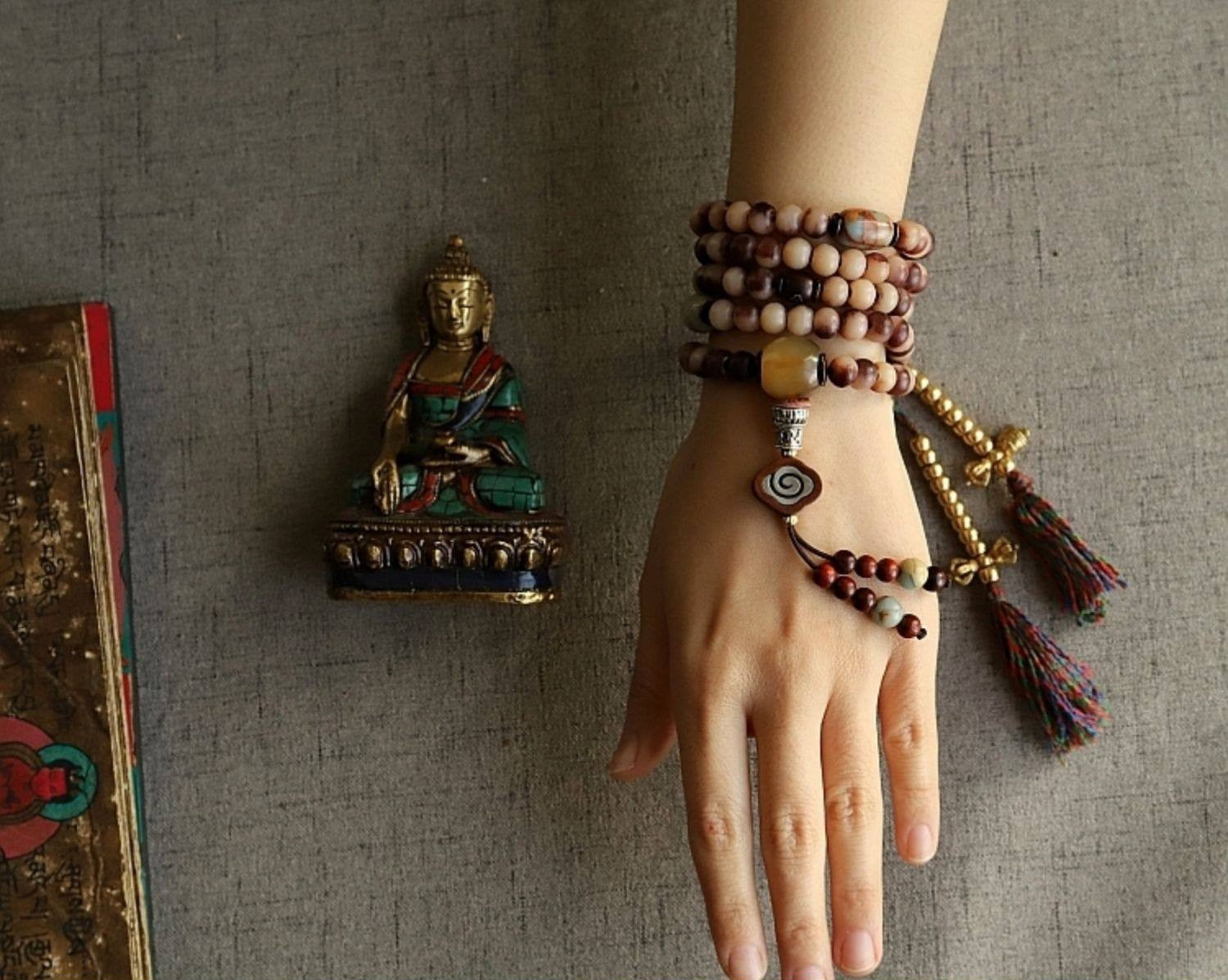 Original Blood-Bearing Natural Camel Bone 108 Bead Tibetan Buddha Bead Bracelet | Unisex Handheld Necklace