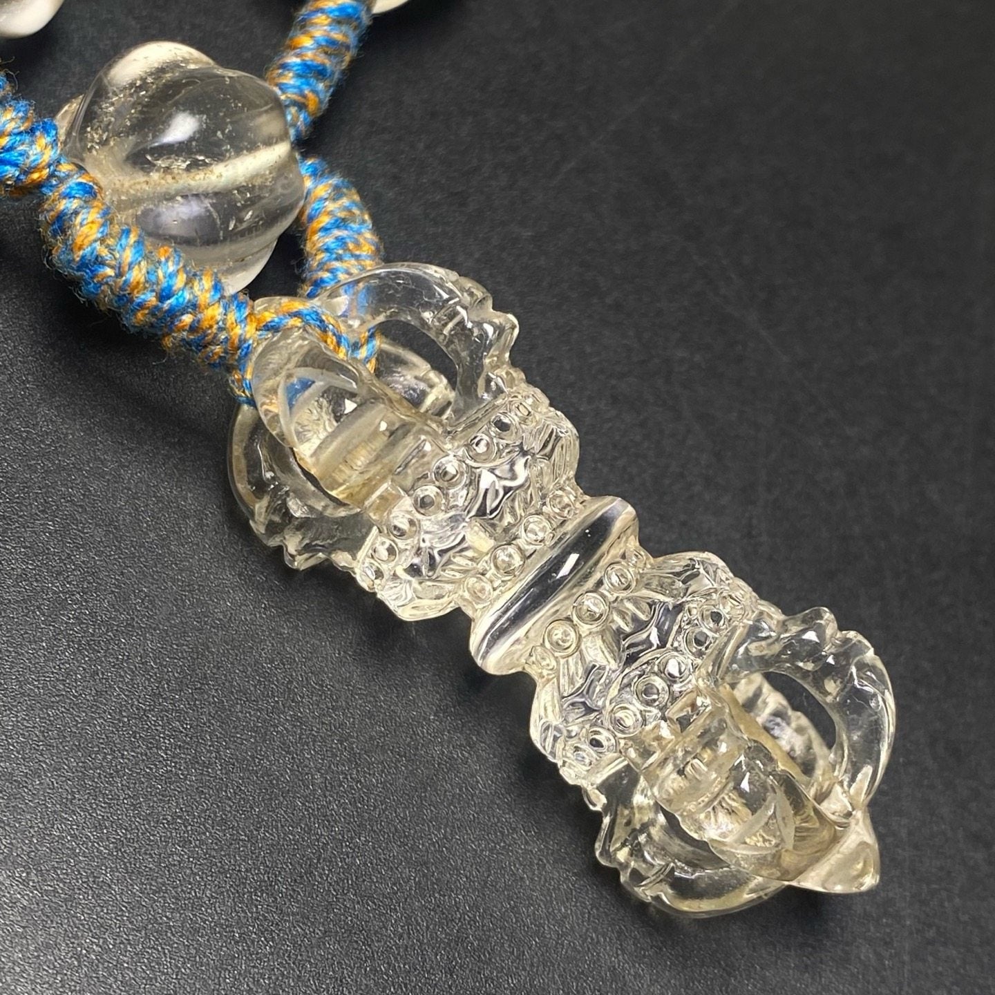 Tibetan Region Old Material Natural Clear Quartz Five-Pronged Vajra Woven Necklace - Unique Piece