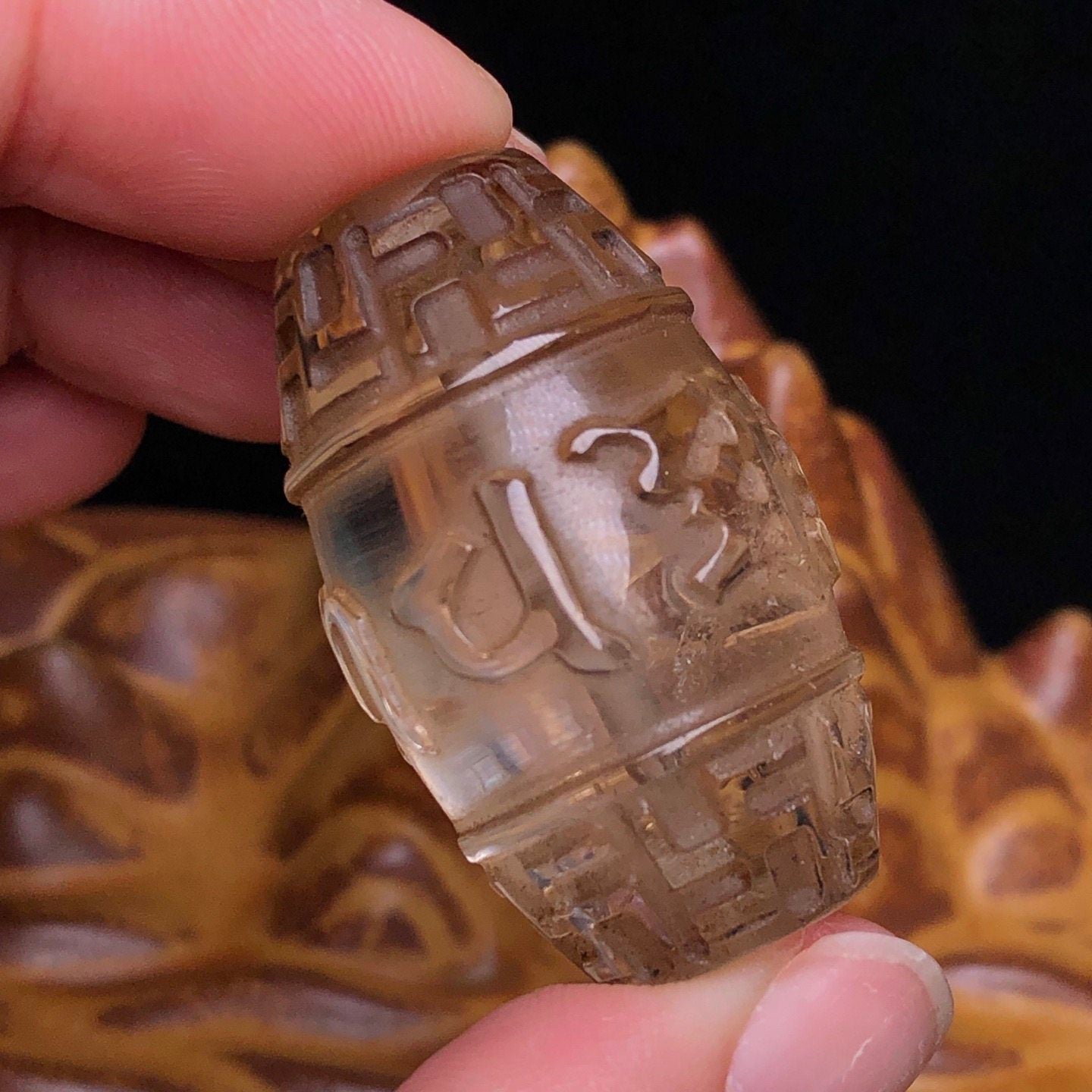 Tibetan Buddhist Collection Grade Dzi Bead | Vintage Natural Crystal Six-Syllable Mantra Dzi Bead