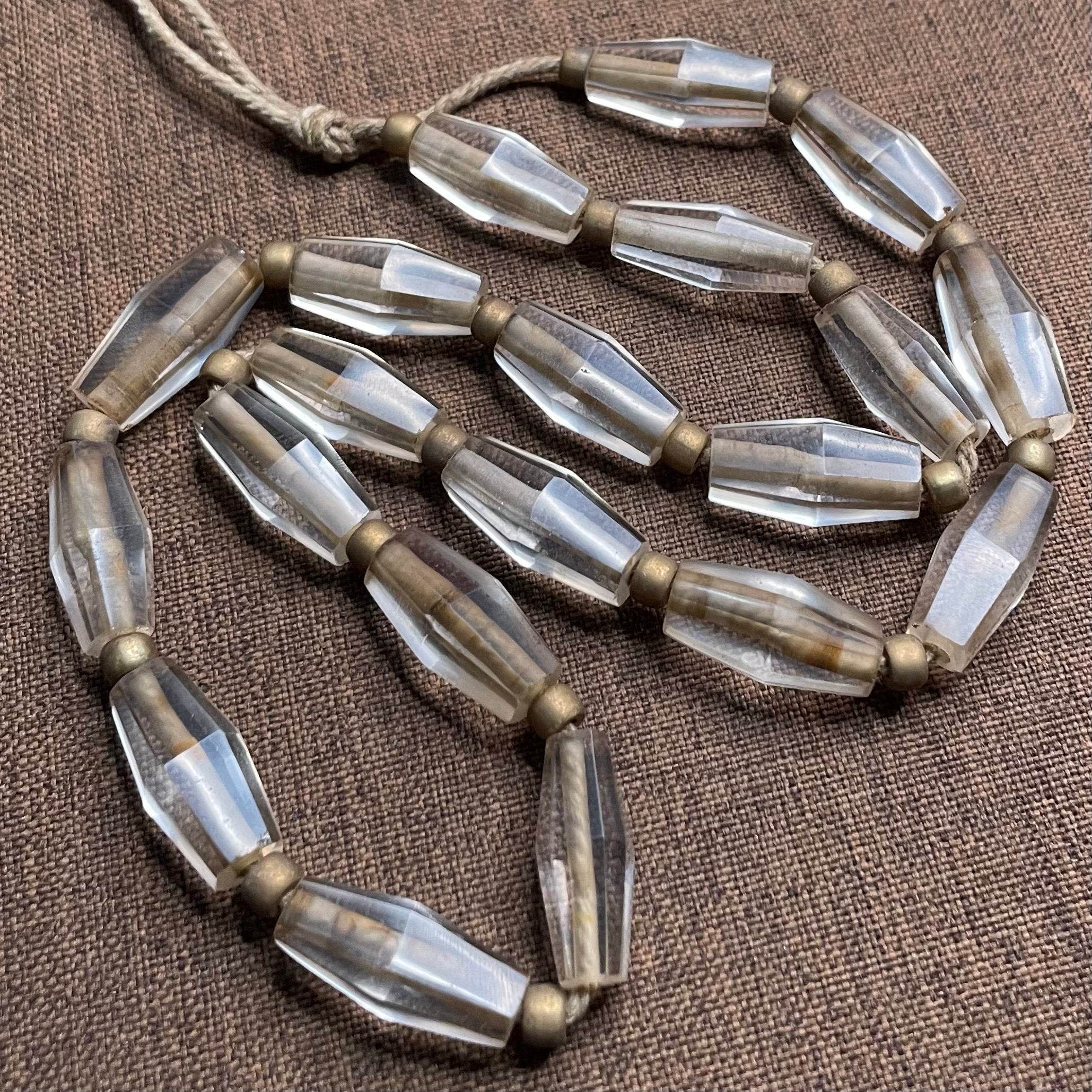 Antique Collection Grade Bead String | Clear Crystal Multi-Faceted Octagonal Ancient Bead Necklace