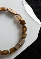 Natural Agate Picture Jasper Beaded Bracelet, Square Sugar Cut, Coffee Tone, Niche Design