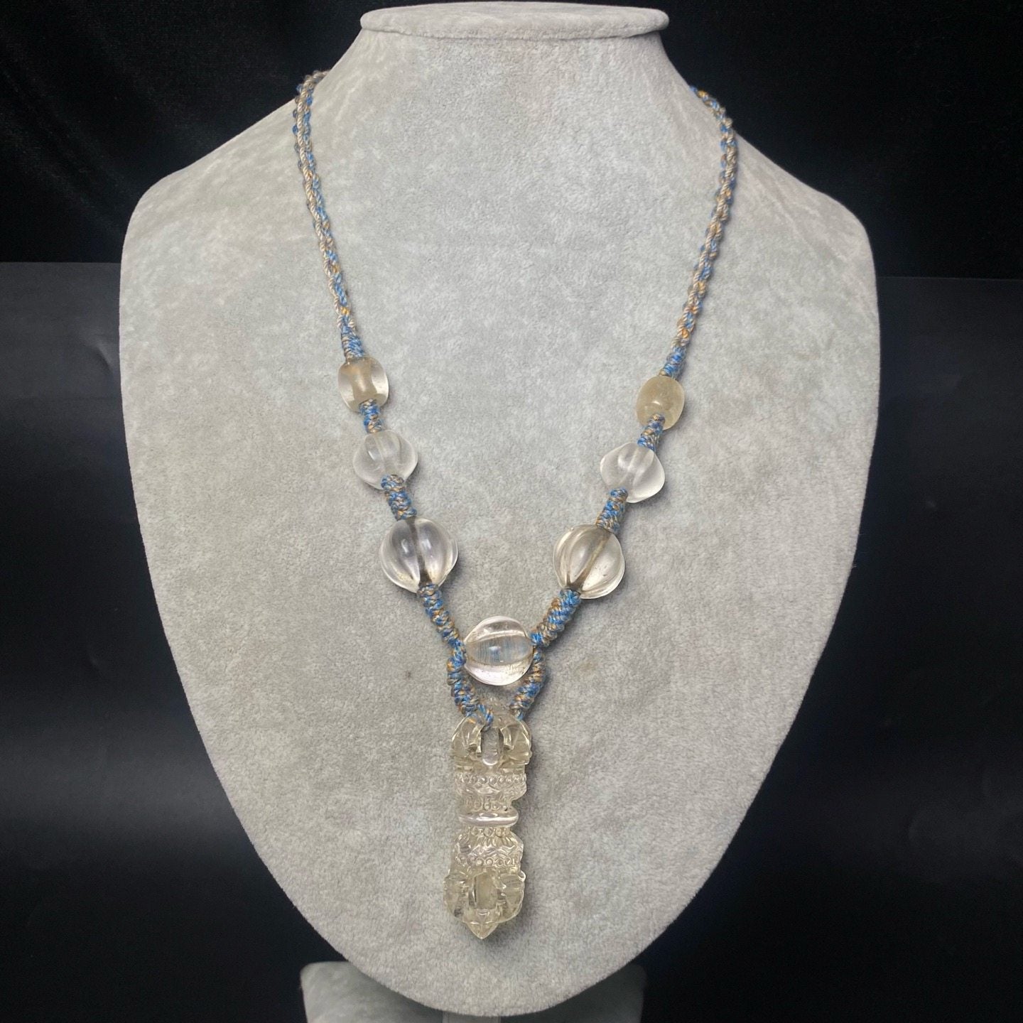 Tibetan Region Old Material Natural Clear Quartz Five-Pronged Vajra Woven Necklace - Unique Piece