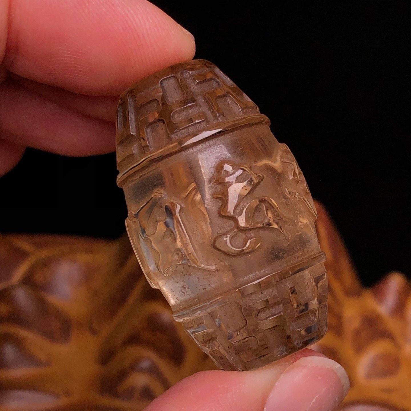 Tibetan Buddhist Collection Grade Dzi Bead | Vintage Natural Crystal Six-Syllable Mantra Dzi Bead