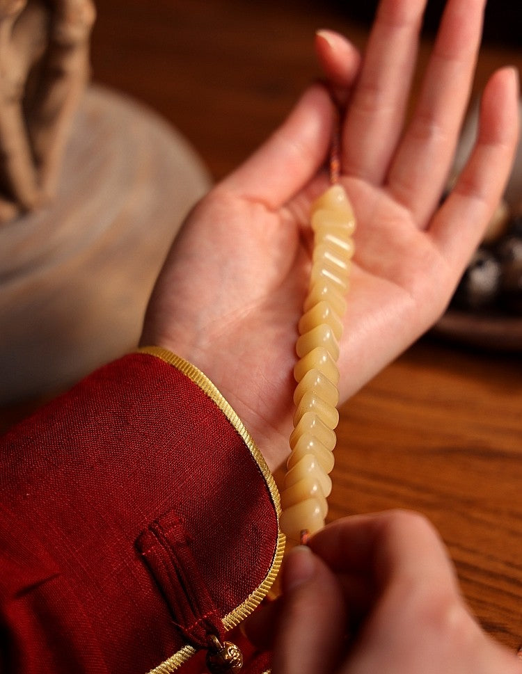 Original Premium Jadeized Camel Bone Buddha Beads Bracelet for Men | Camel Bone Bracelet with Jadeized Yellow Material