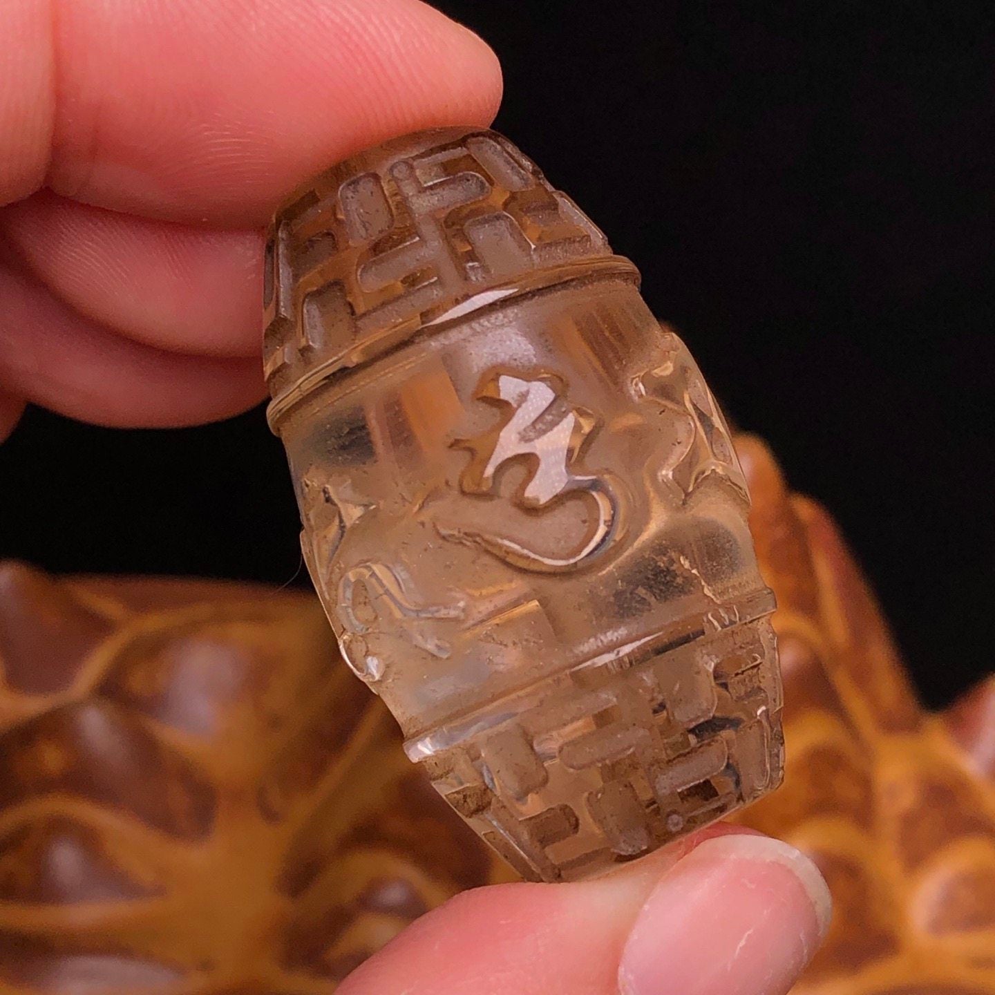 Tibetan Buddhist Collection Grade Dzi Bead | Vintage Natural Crystal Six-Syllable Mantra Dzi Bead