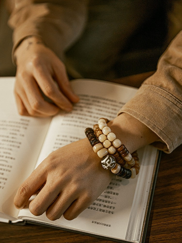 Original Design Natural Yak Bone & Camel Bone Multi-Treasure Buddha Bead Bracelet | Tibetan Unisex Multi-Loop Ethnic Style Bracelet