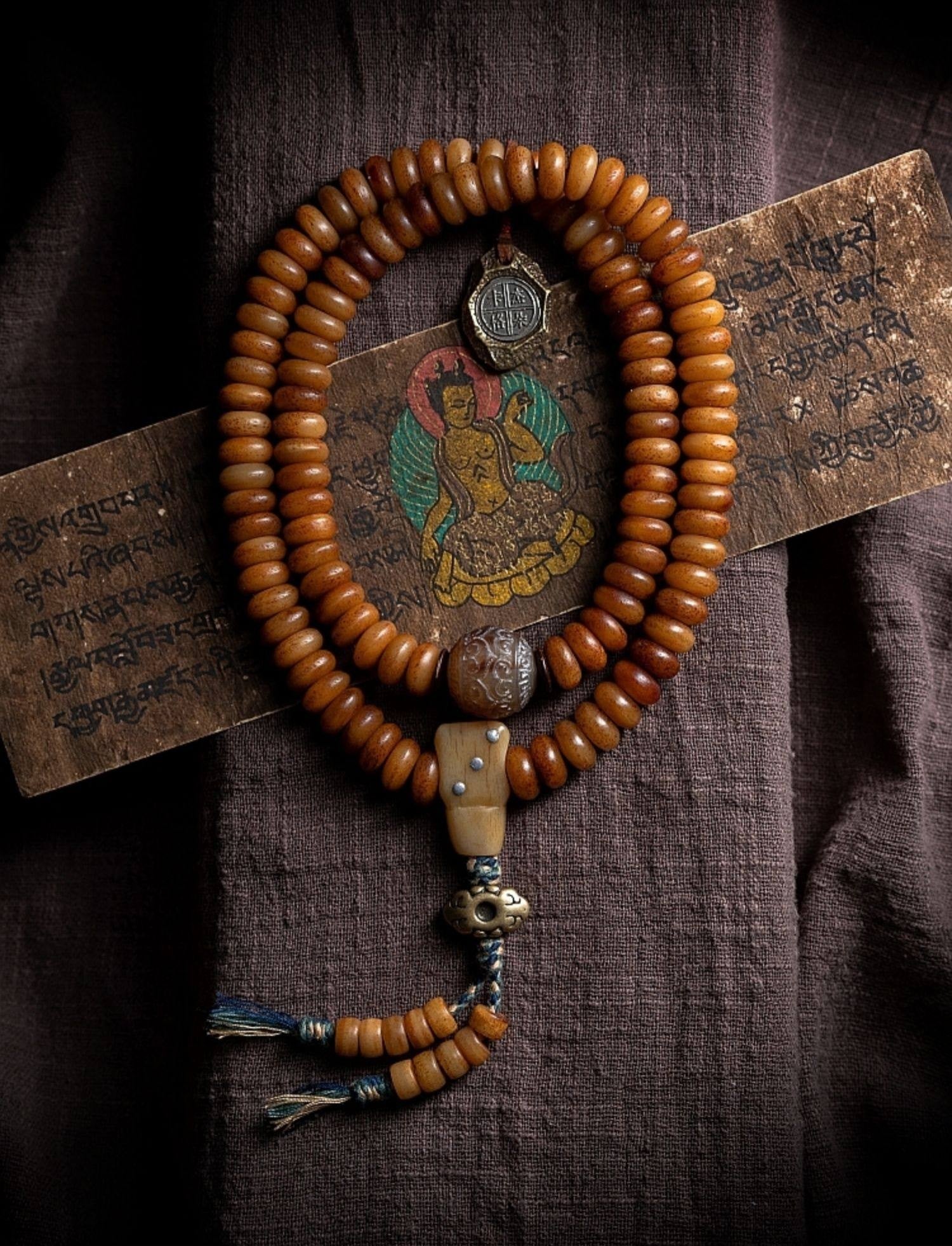 Vintage Spirit Bone・Tibetan Yak Bone 108 Prayer Beads | Tibetan Style Cultural Play Bracelet