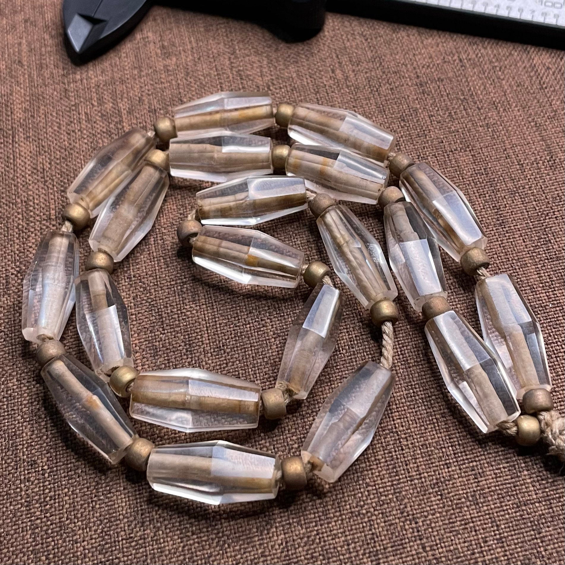 Antique Collection Grade Bead String | Clear Crystal Multi-Faceted Octagonal Ancient Bead Necklace
