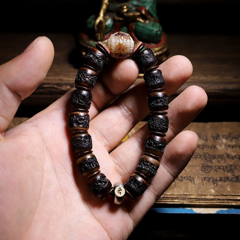 Heritage Spirit Bone・Tibetan Vintage Yak Bone Kapala Bracelet | Unisex Tibetan Style Cultural Play Buddha Beads Bracelet