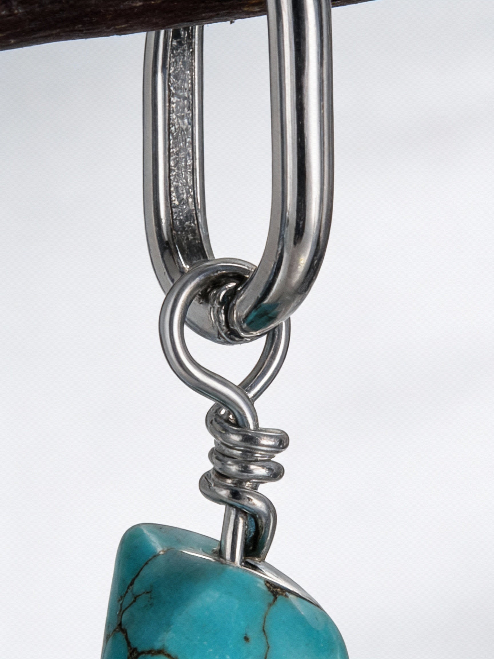 Raw Ore Turquoise・925 Sterling Silver Irregular Tibetan Handcrafted unisex Earrings