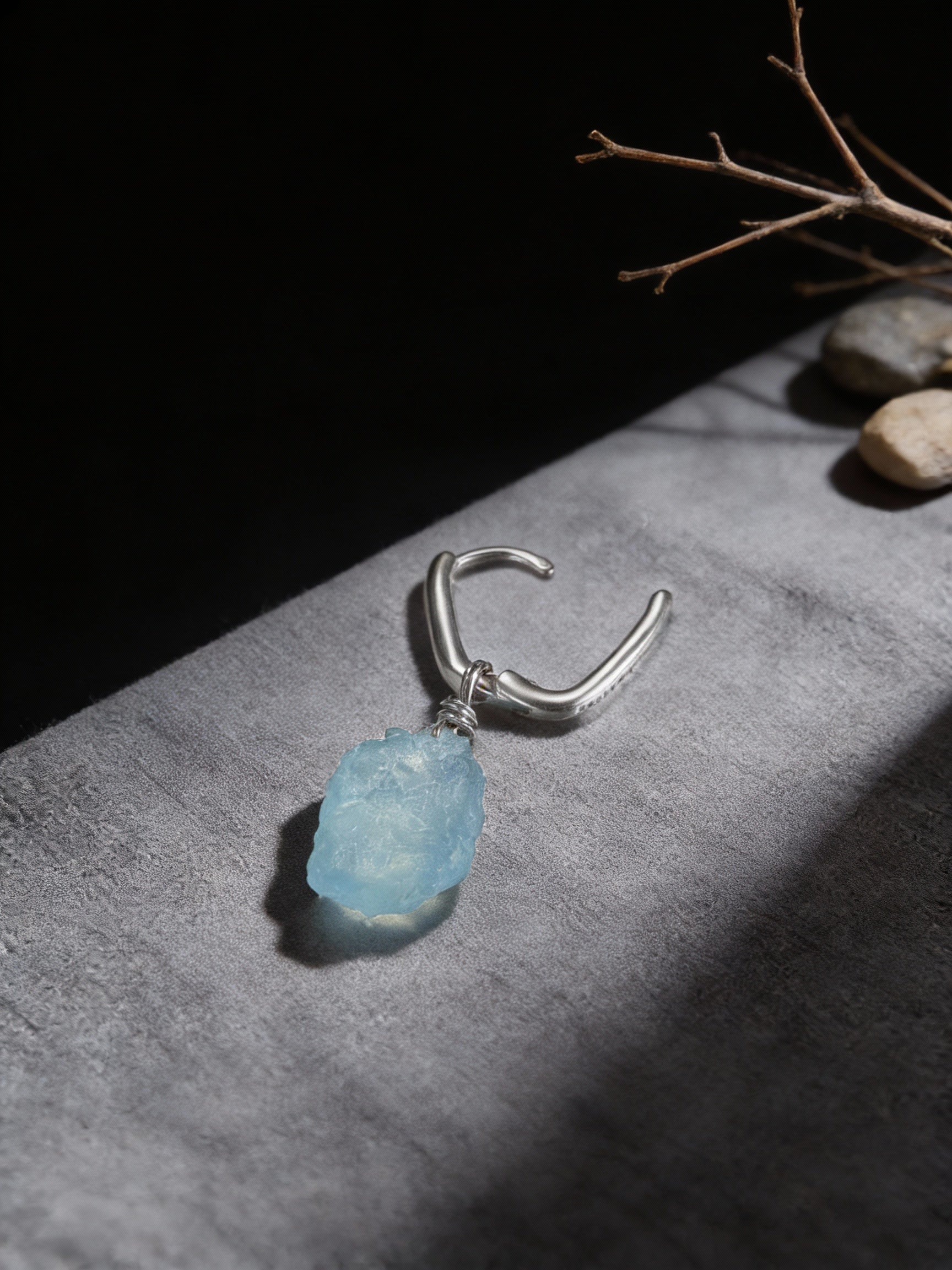 Original High-End Earrings | S925 Sterling Silver Irregular Aquamarine Unisex Pendant Earrings