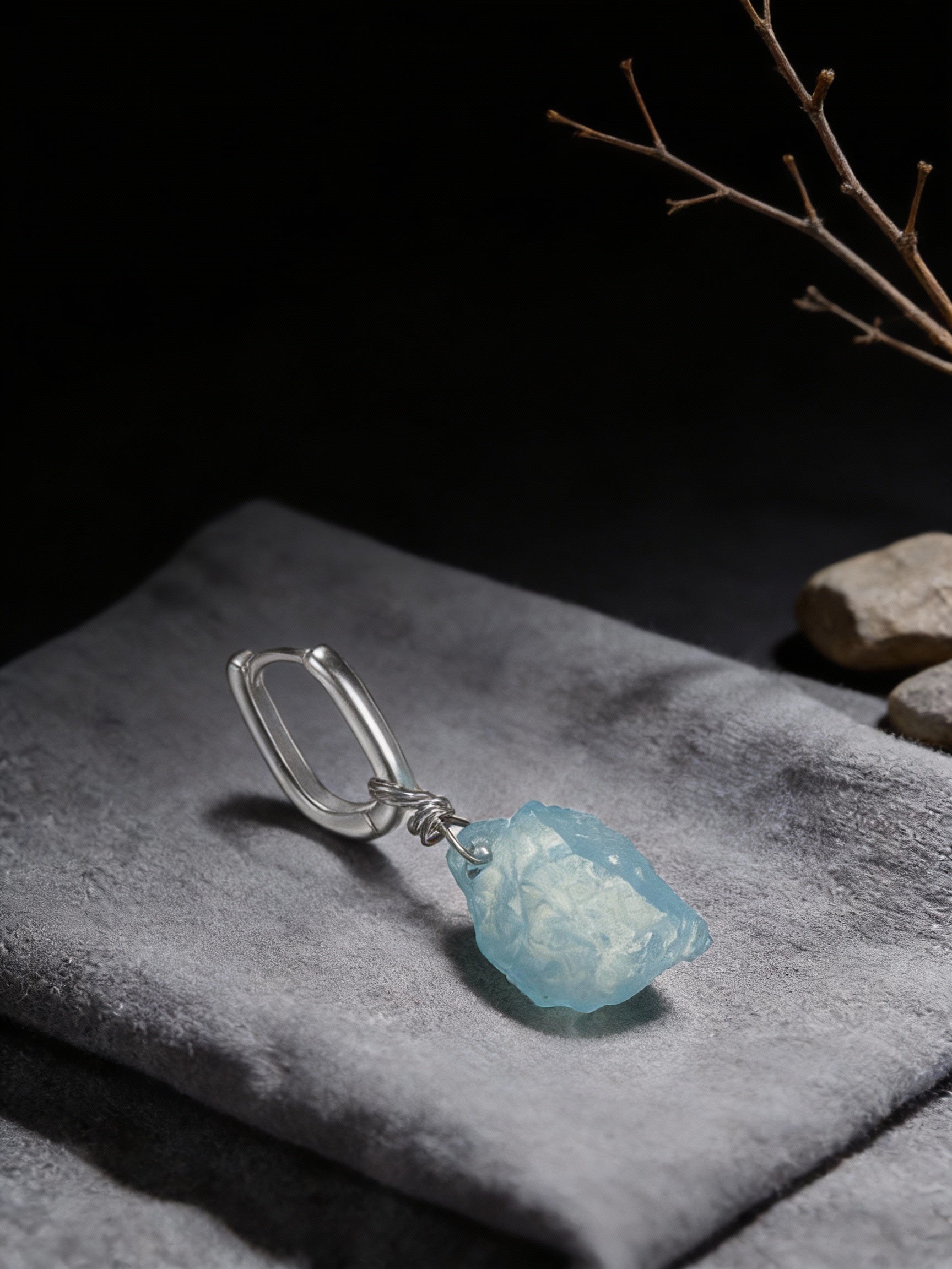 Original High-End Earrings | S925 Sterling Silver Irregular Aquamarine Unisex Pendant Earrings