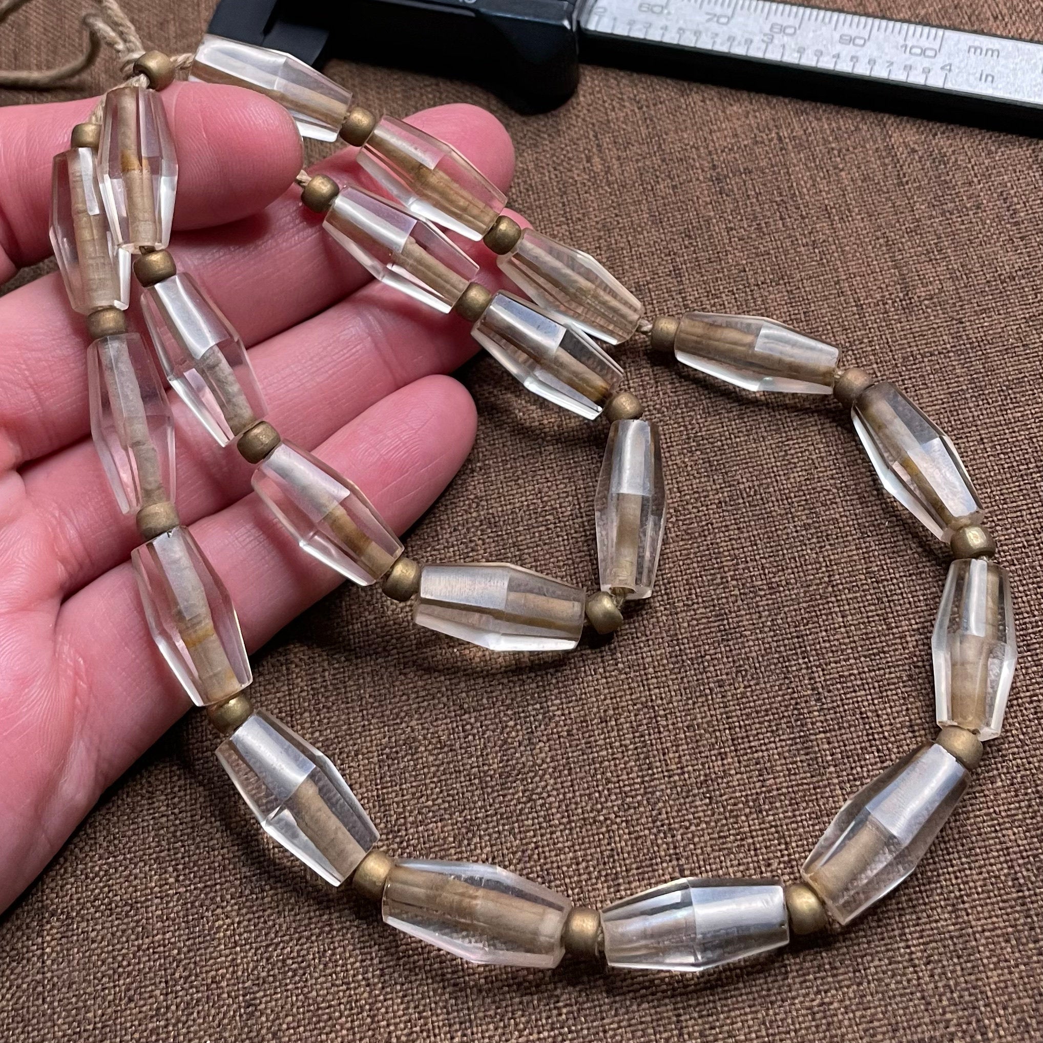Antique Collection Grade Bead String | Clear Crystal Multi-Faceted Octagonal Ancient Bead Necklace
