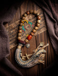 Vintage Material・Star&Moon Bodhi Tibetan Style Handheld | Braided Rope Tassel Single-Loop Buddha Beads Bracelet