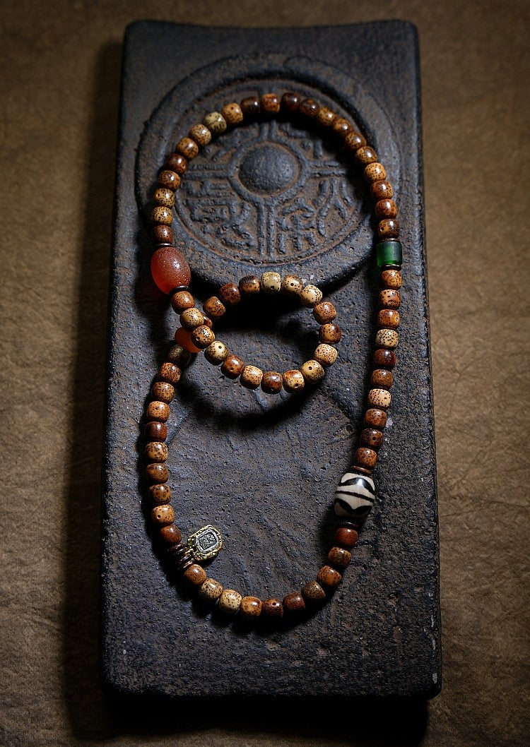 Original Design Star Moon Bodhi Buddha Bead Bracelet | Old Seed Dzi Bead Multi-Loop Unisex Cultural Play Bracelet
