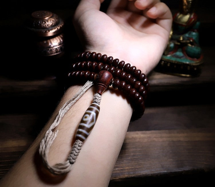 Collector-Grade Purple Gold Alms Bowl Bodhi 108 Prayer Beads | Dzi Bead Blessed Tibetan Buddha Beads Bracelet