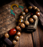 Vintage Material・Star&Moon Bodhi Tibetan Style Handheld | Braided Rope Tassel Single-Loop Buddha Beads Bracelet