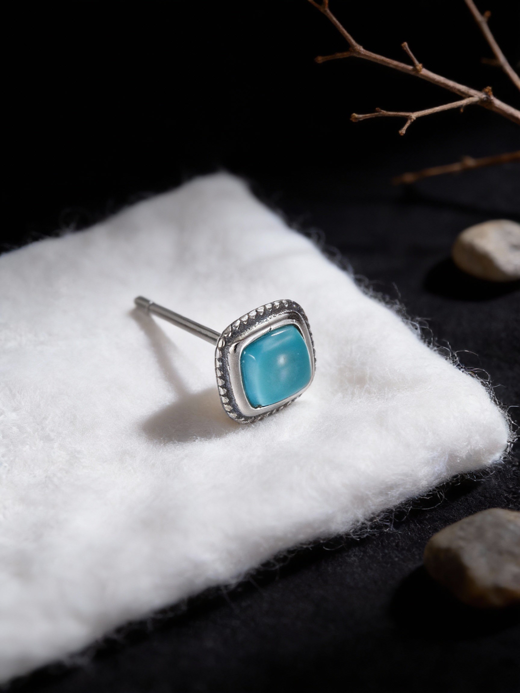 S925 Sterling Silver Blue Turquoise Vintage Finish Elegant Earrings