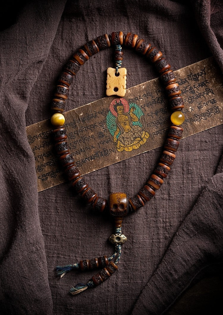 Heritage Spirit Bone・Tibetan Vintage Yak Bone Double-Loop Kapala Bracelet | Niche Spirit Bone Buddha Beads Bracelet