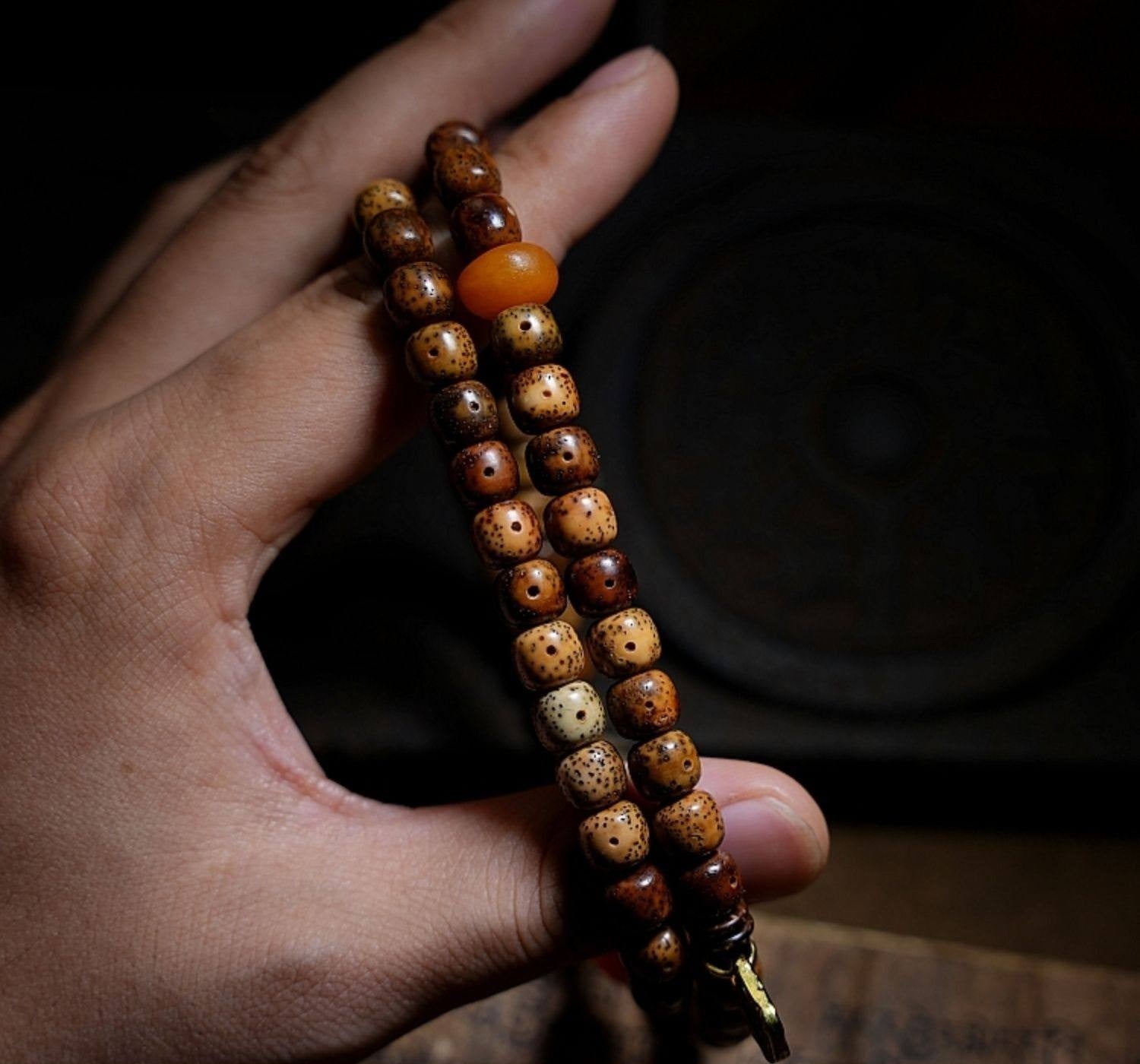 Original Design Star Moon Bodhi Buddha Bead Bracelet | Old Seed Dzi Bead Multi-Loop Unisex Cultural Play Bracelet