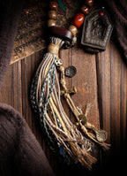 Vintage Material・Star&Moon Bodhi Tibetan Style Handheld | Braided Rope Tassel Single-Loop Buddha Beads Bracelet