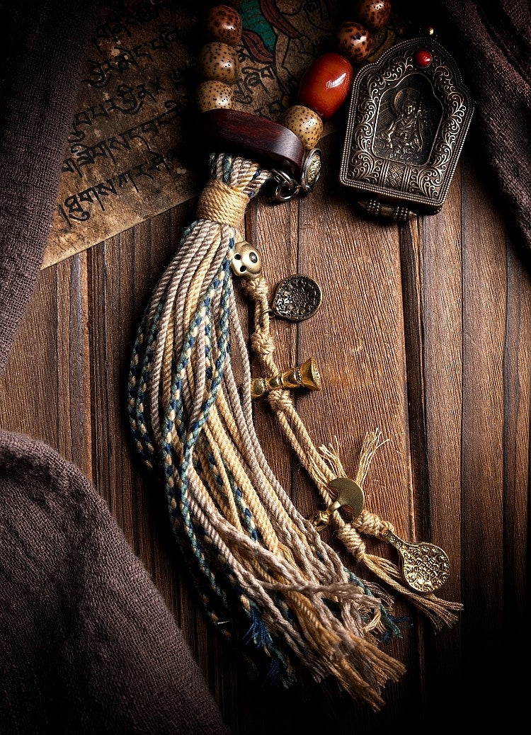Vintage Material・Star&Moon Bodhi Tibetan Style Handheld | Braided Rope Tassel Single-Loop Buddha Beads Bracelet