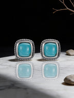 S925 Sterling Silver Blue Turquoise Vintage Finish Elegant Earrings