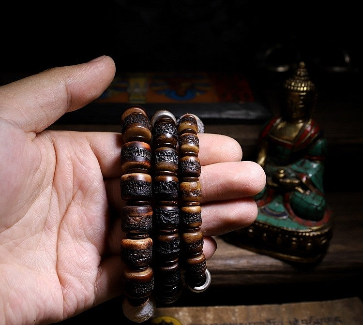 Heritage Spirit Bone・Tibetan Vintage Yak Bone Kapala Bracelet | Unisex Tibetan Style Cultural Play Buddha Beads Bracelet