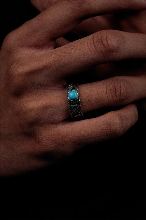 Niche Vintage Ring | S925 Sterling Silver Raw Ore Turquoise Open Ring