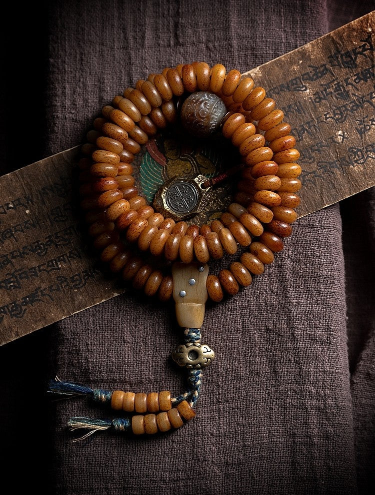 Vintage Spirit Bone・Tibetan Yak Bone 108 Prayer Beads | Tibetan Style Cultural Play Bracelet