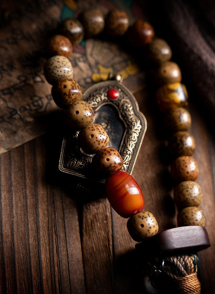 Vintage Material・Star&Moon Bodhi Tibetan Style Handheld | Braided Rope Tassel Single-Loop Buddha Beads Bracelet