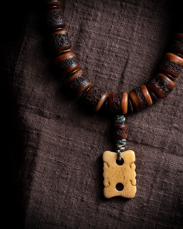 Heritage Spirit Bone・Tibetan Vintage Yak Bone Double-Loop Kapala Bracelet | Niche Spirit Bone Buddha Beads Bracelet