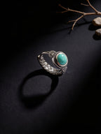 Original Tibetan Ethnic Style Ear Hoop Studs | S925 Sterling Silver Raw Ore Turquoise Earrings