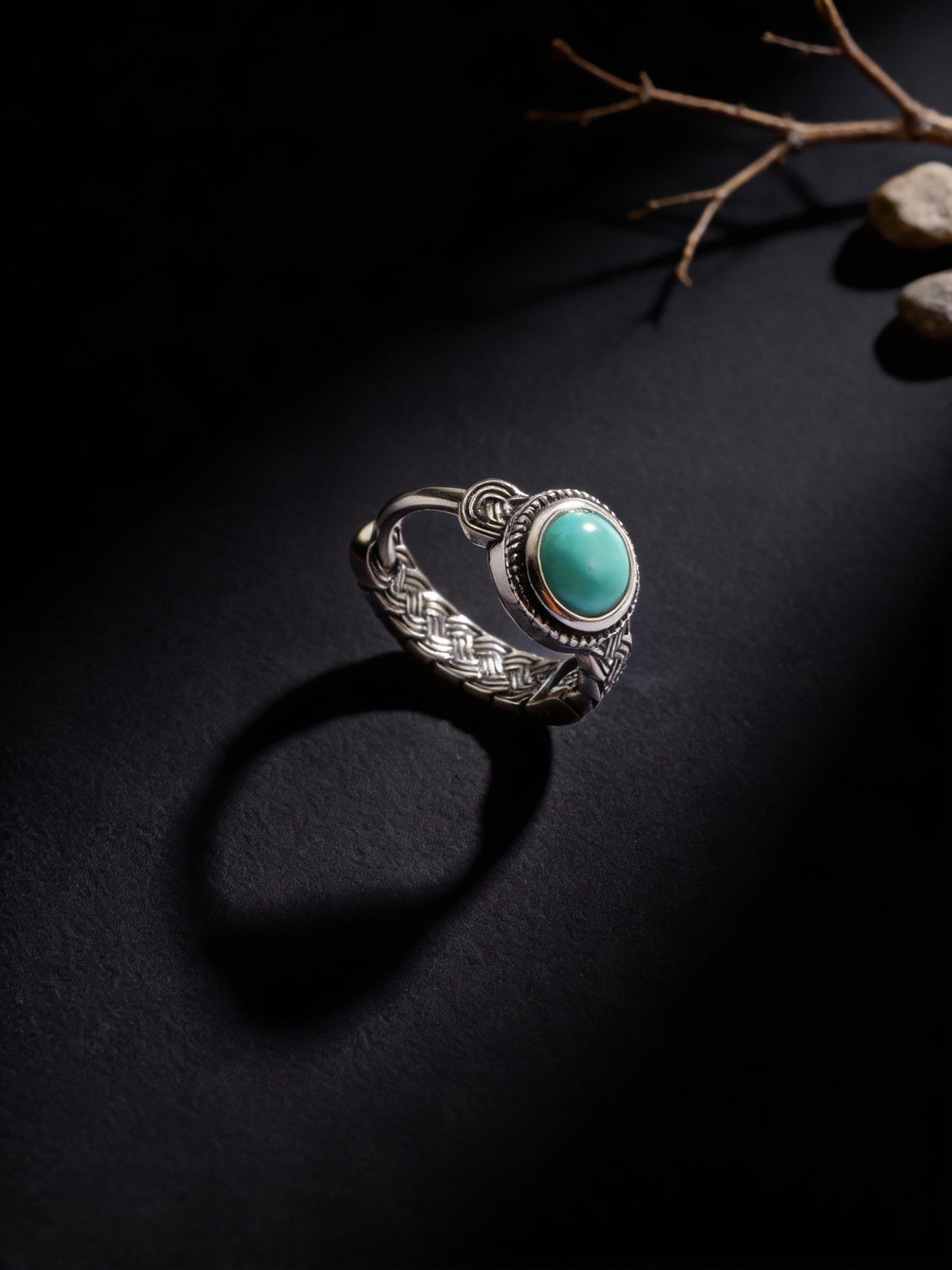 Original Tibetan Ethnic Style Ear Hoop Studs | S925 Sterling Silver Raw Ore Turquoise Earrings