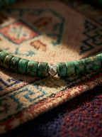 Tibetan Sacred Stone Ancient Hand-Chiseled Natural Raw Turquoise Sterling Silver Bracelet Original Niche Design
