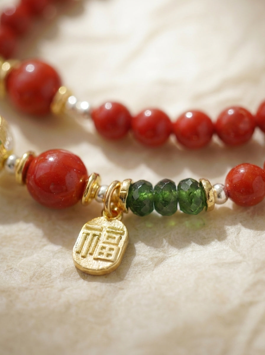 Aries Natal Red Luck Original Multi-Layer Stackable Cinnabar & Crystal Bracelet Twelve Constellations Exclusive For Women